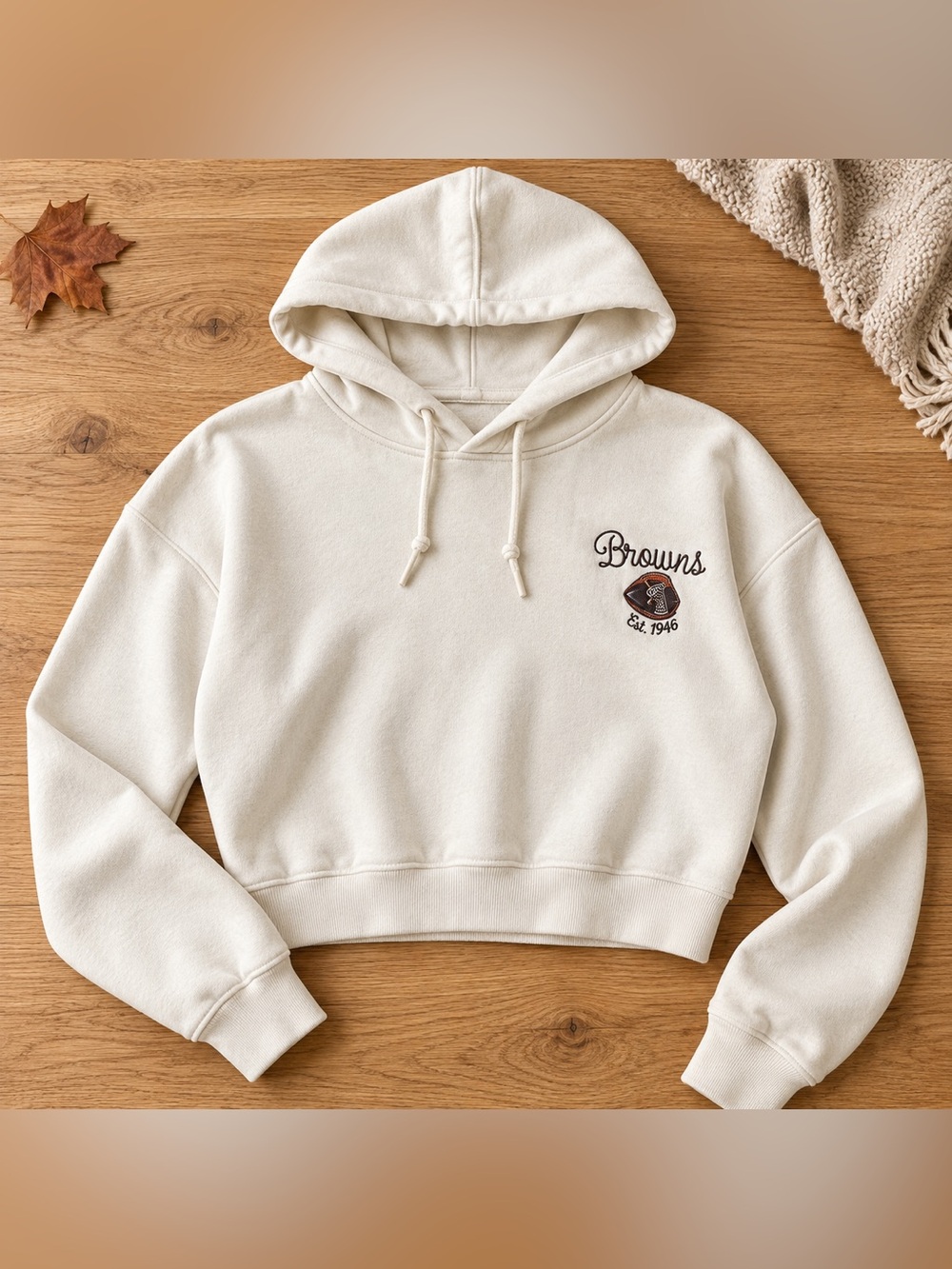 NFL New Era Cleveland Browns Cropped Hoodie Womens Large Cream Orange Est 1946